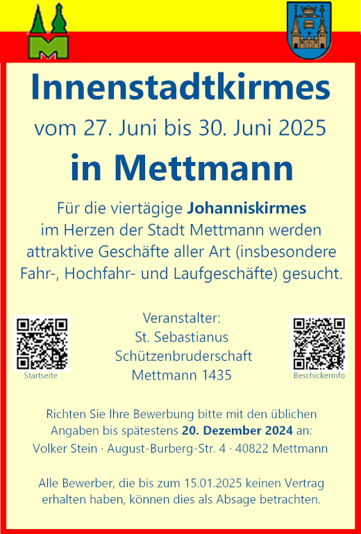 Ausscheibung fr die Johanniskirmes in Mettmann 2025